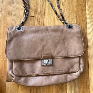 beige leather chain shoulder bag